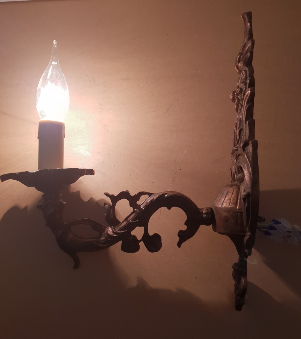 Pair of French Bronzed Brass Wall Lights,  Rewired View VII