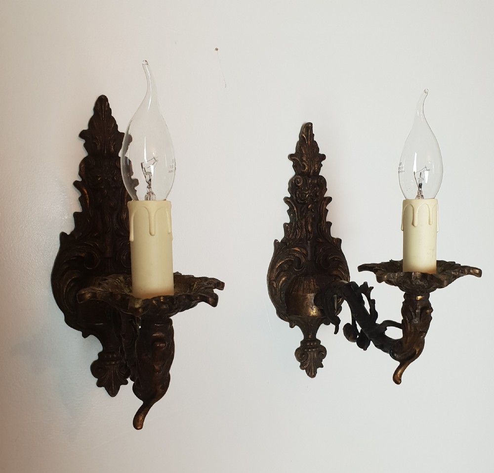 Pair of French Bronzed Brass Wall Lights,  Rewired View X
