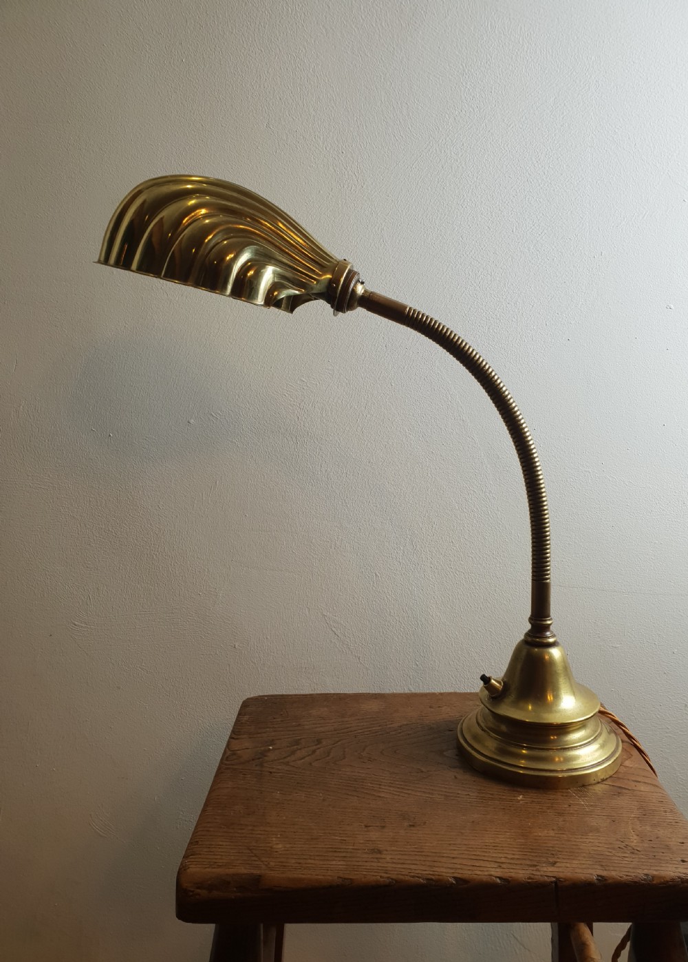 Adjustable Bendy Brass Desk Lamp, Rewired and PAT tested 