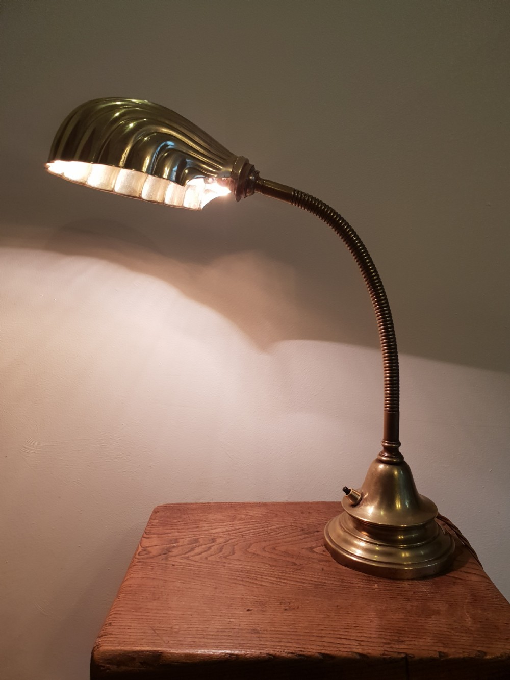 Adjustable Bendy Brass Desk Lamp, Rewired and PAT tested  View II