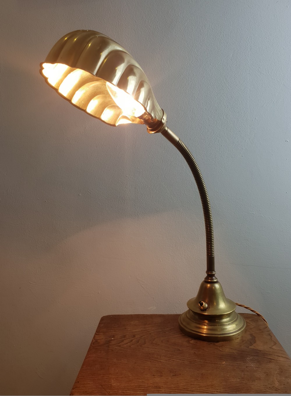 Adjustable Bendy Brass Desk Lamp, Rewired and PAT tested  View X