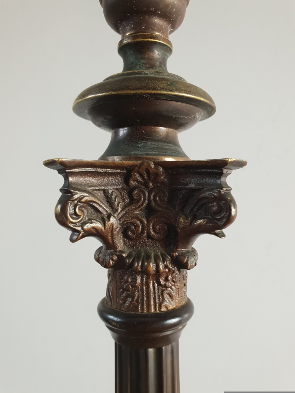 Bronzed Brass Corinthian Column Table Lamp, Rewired and PAT tested  View III