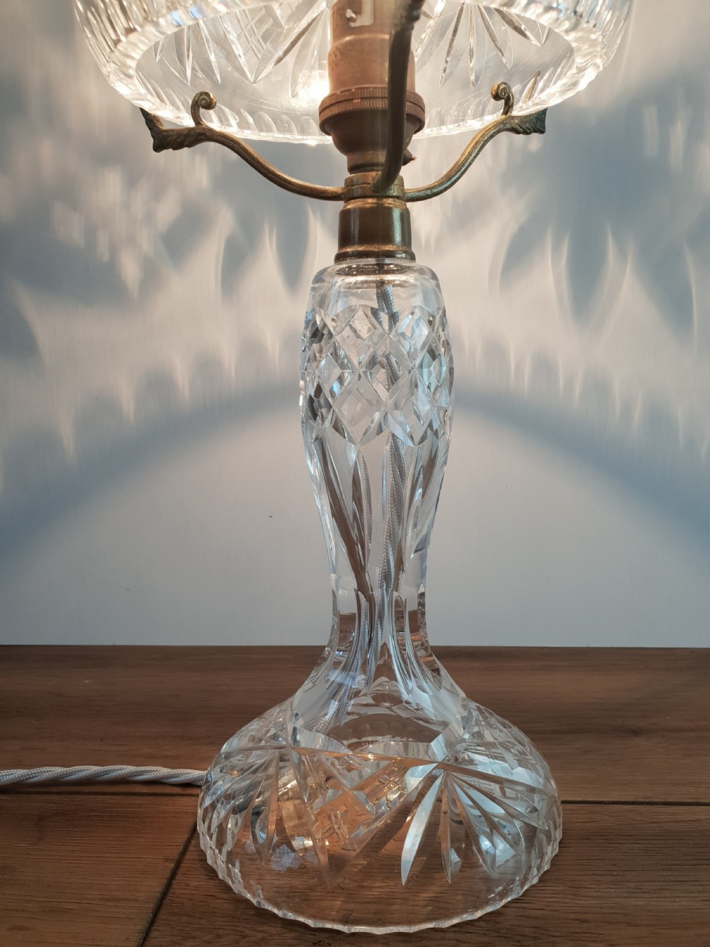 c1920 Crystal Mushroom Table Lamp, Rewired and PAT tested  View V