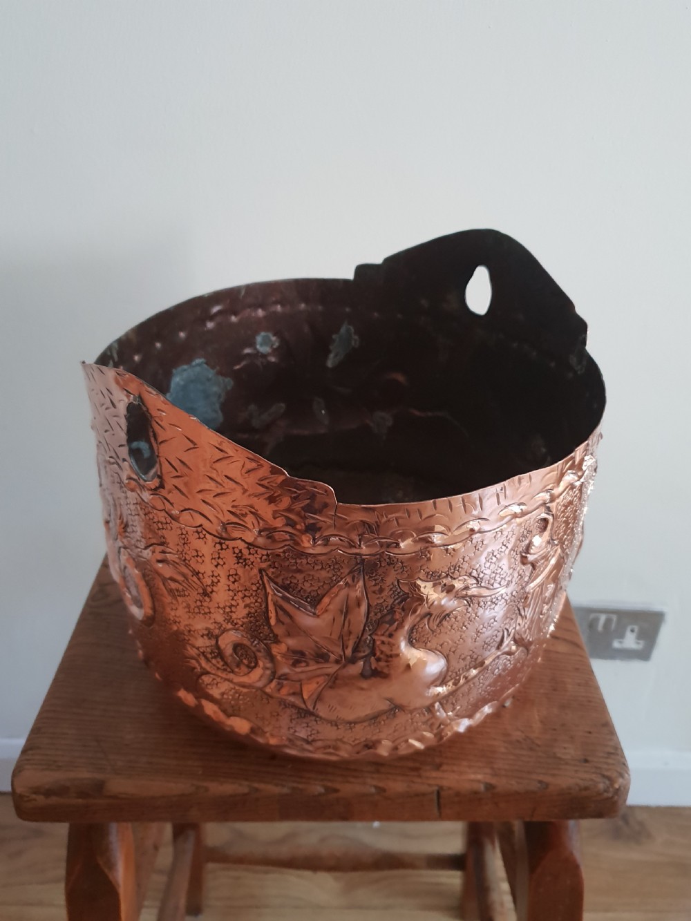 c1850 French Copper Embossed Planter View V