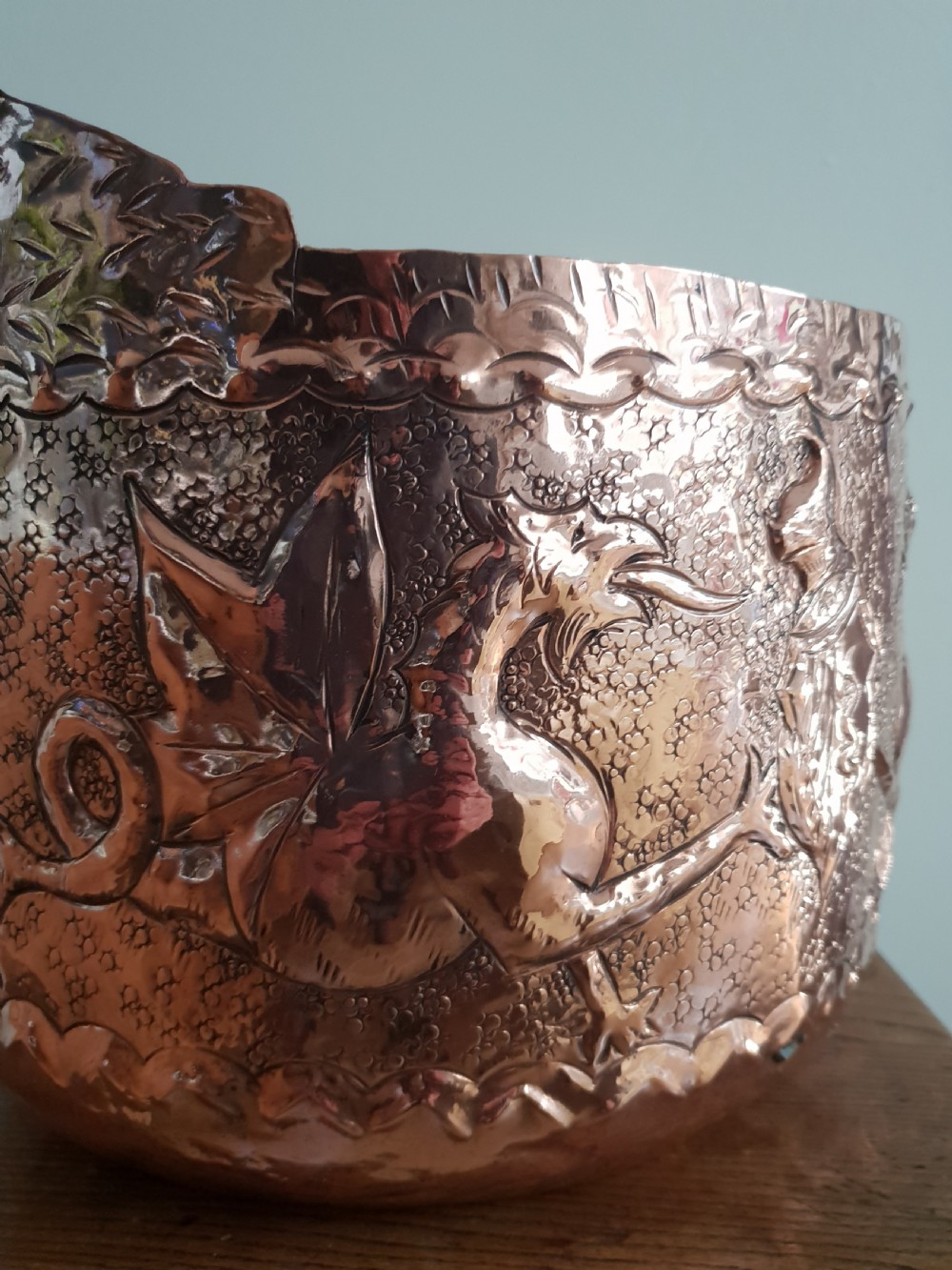 c1850 French Copper Embossed Planter View VII