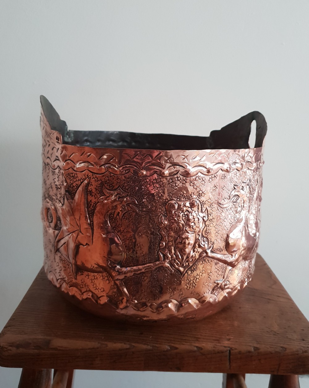 c1850 French Copper Embossed Planter View VIII