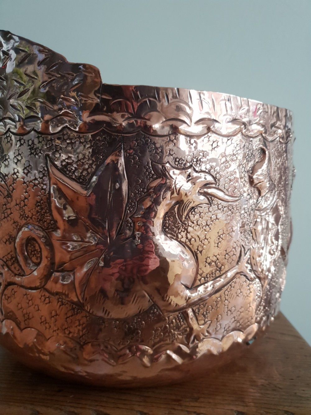 c1850 French Copper Embossed Planter View X