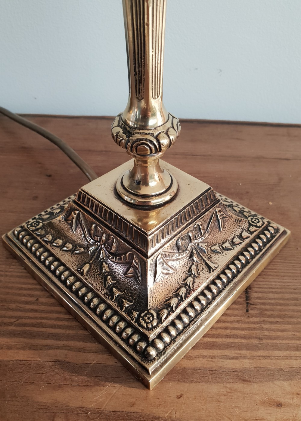 Decorated Brass Column Table Lamp, Rewired and PAT tested  View VI