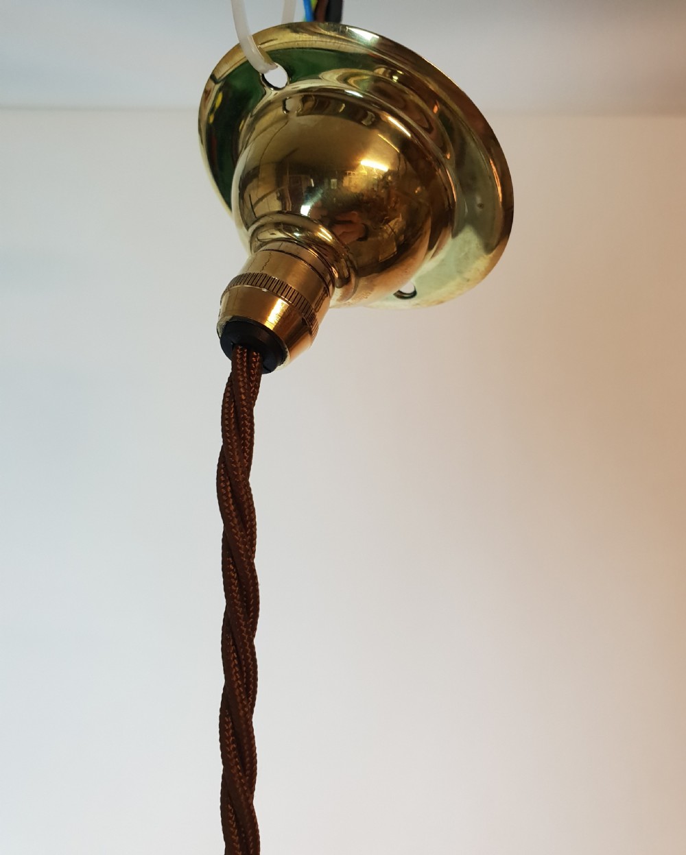 Single Holophane Ceiling Light with Stepped Brass Gallery, Rewired  View VI