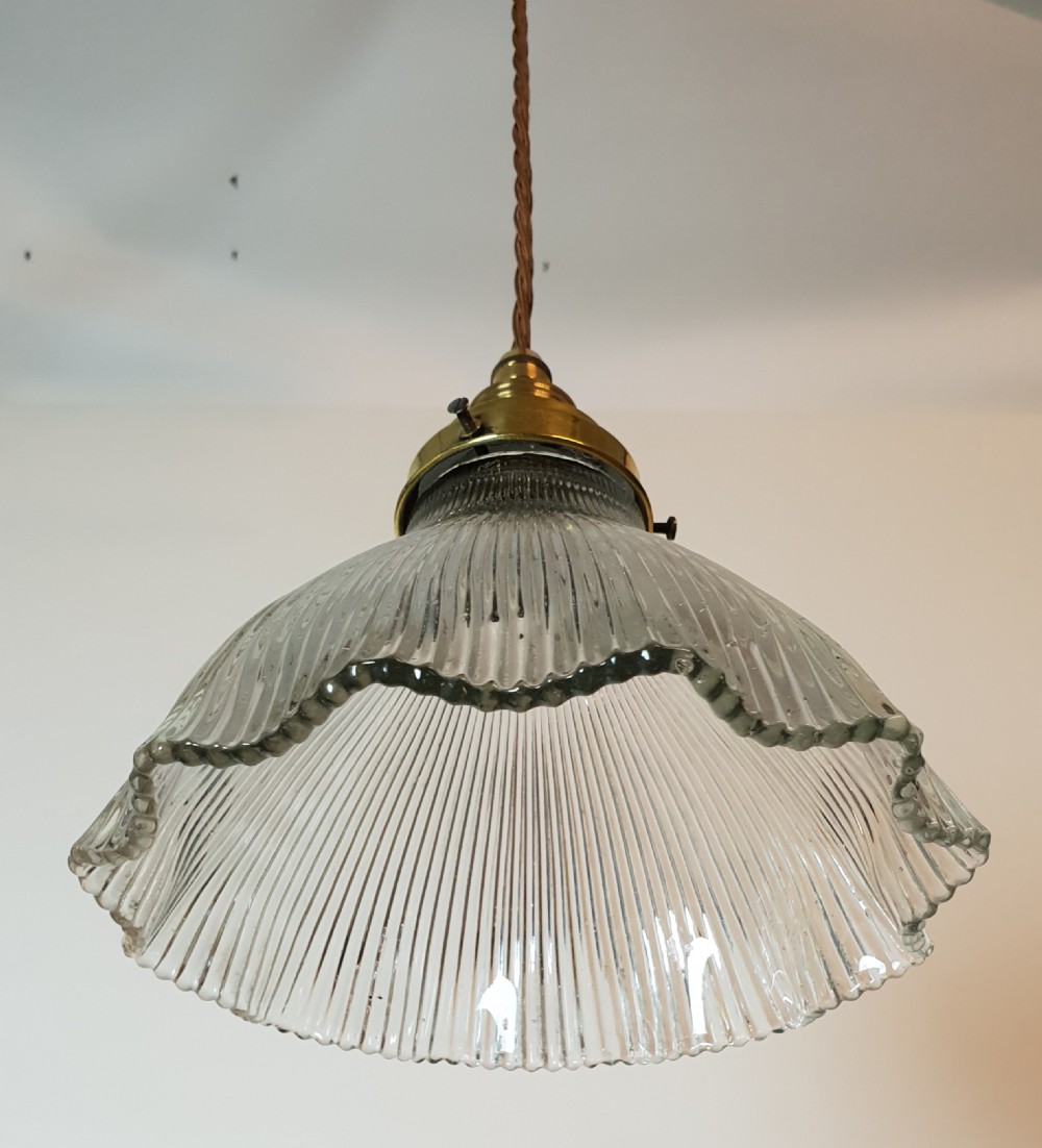 Single Holophane Ceiling Light with Stepped Brass Gallery, Rewired  View IX