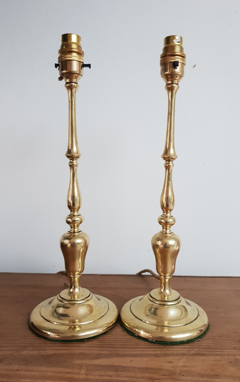 Pair of 1920's Slender Brass Table Lamp Bases, Rewired and PAT tested 
