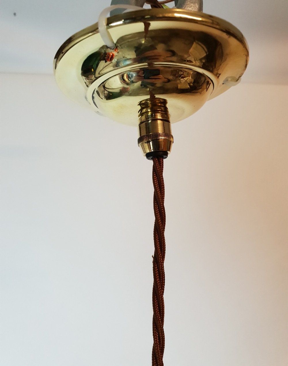 Single Holophane Pendant Ceiling Light with Original Brass Gallery  View III