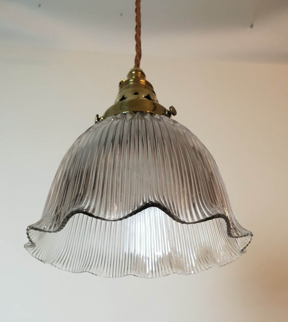 Single Holophane Pendant Ceiling Light with Original Brass Gallery  View V