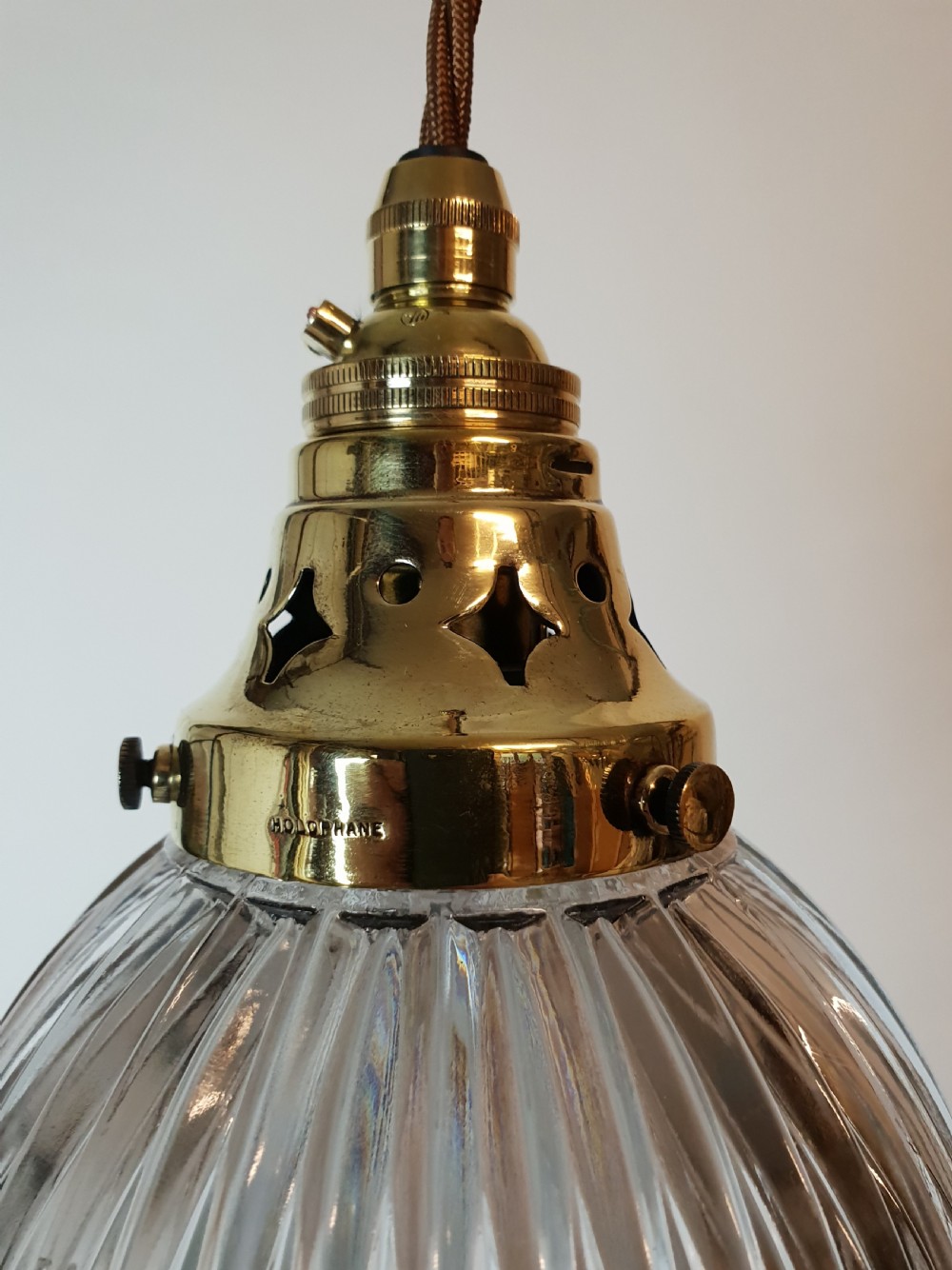 Single Holophane Pendant Ceiling Light with Original Brass Gallery  View VI