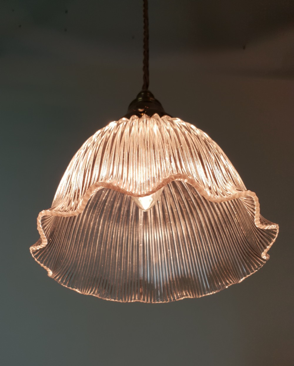 Single Holophane Pendant Ceiling Light with Original Brass Gallery  View VIII