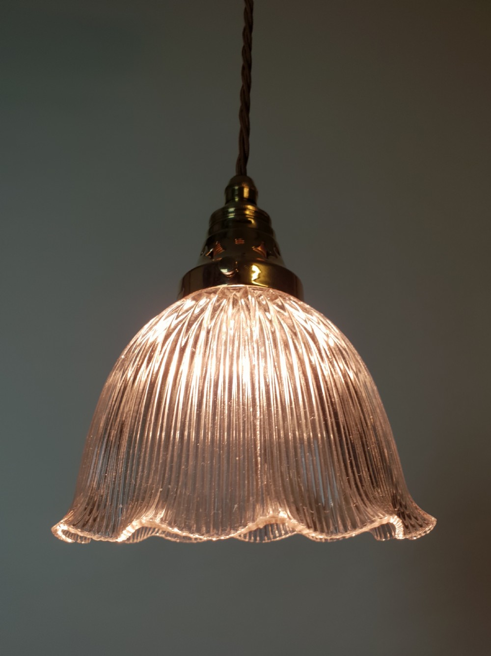 Single Holophane Pendant Ceiling Light with Original Brass Gallery  View IX