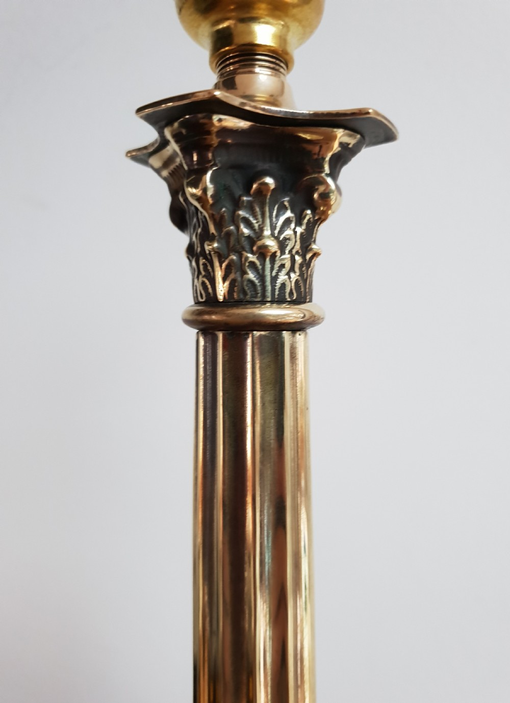 Near Pair of High Quality Brass Corinthian Column Table Lamps, Rewired and PAT tested  View X