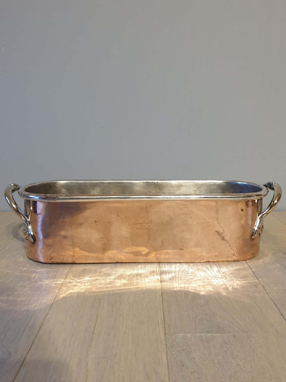 Copper and Silver Plate Fish Kettle from Dorchester Hotel Circa 1920 one of a pair