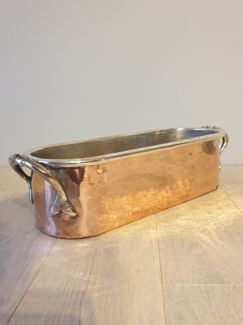 Copper and Silver Plate Fish Kettle from Dorchester Hotel Circa 1920 one of a pair View II