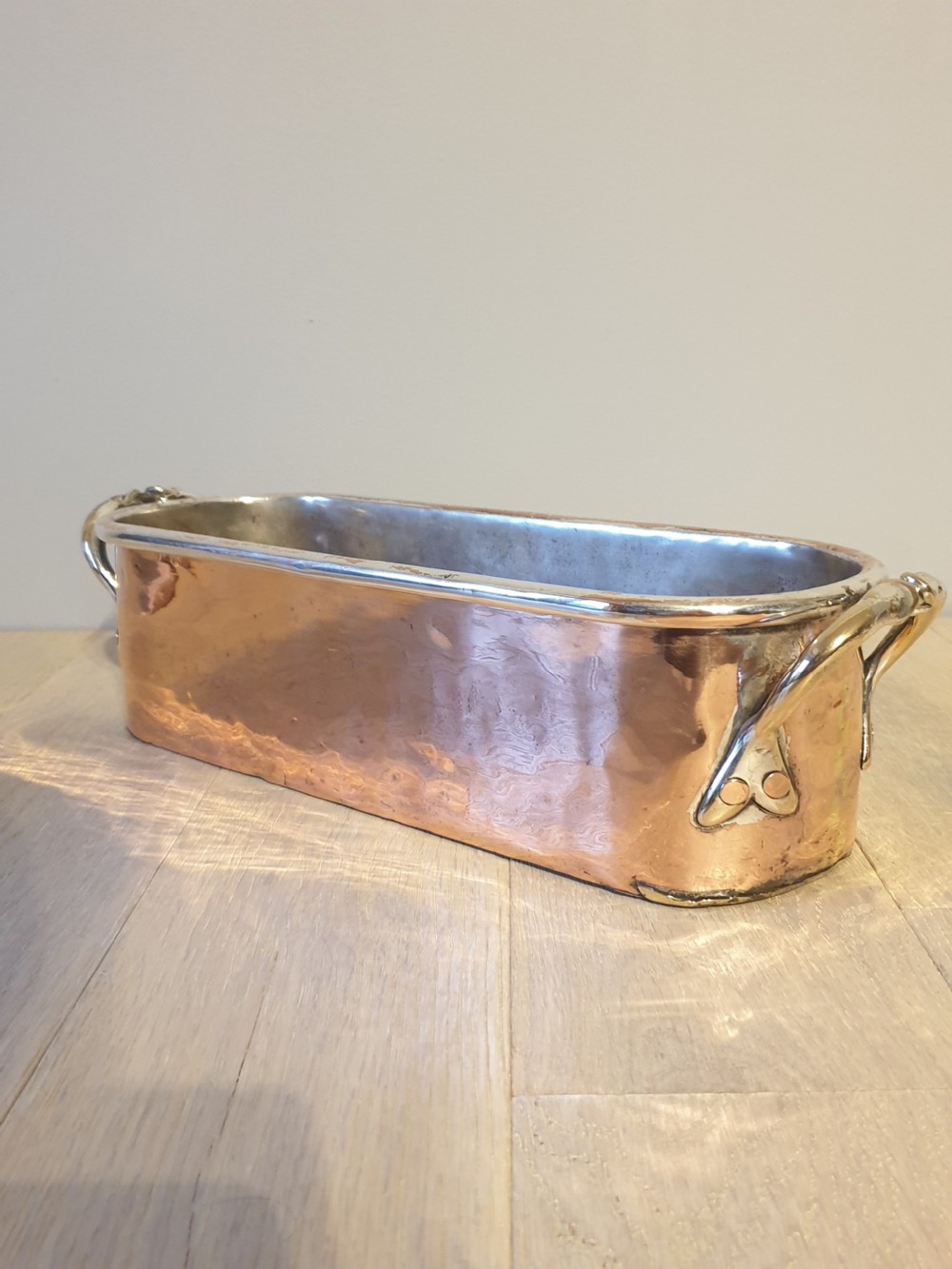 Copper and Silver Plate Fish Kettle from Dorchester Hotel Circa 1920 one of a pair View III