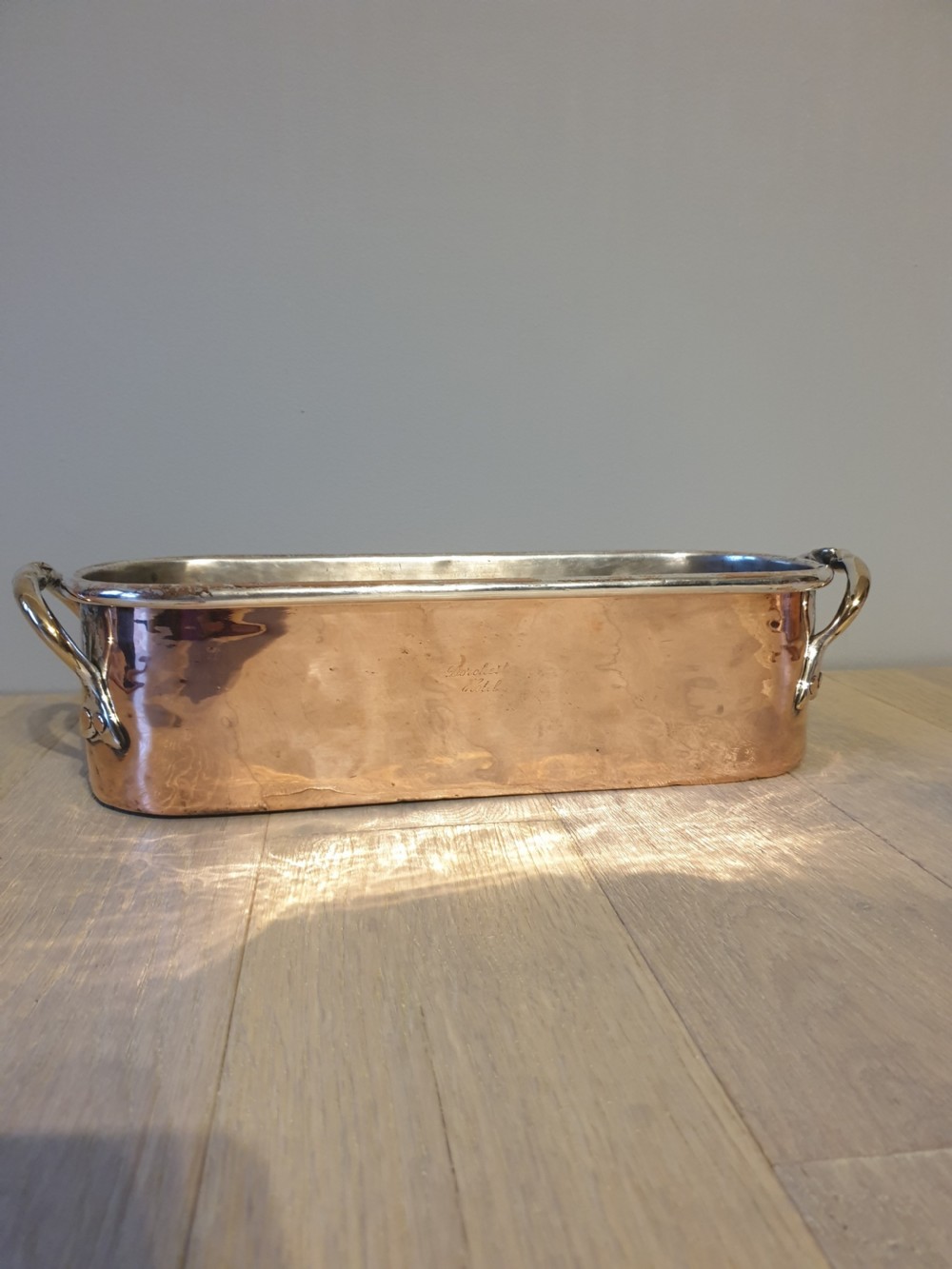 Copper and Silver Plate Fish Kettle from Dorchester Hotel Circa 1920 one of a pair View IV