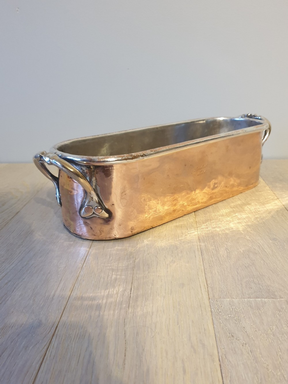Copper and Silver Plate Fish Kettle from Dorchester Hotel Circa 1920 one of a pair View IX