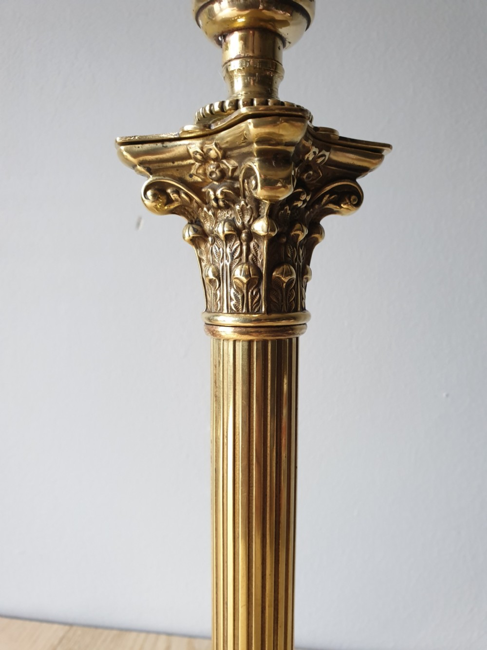 c1910 Corinthian Column Brass Table Lamp, Rewired and PAT tested  View V