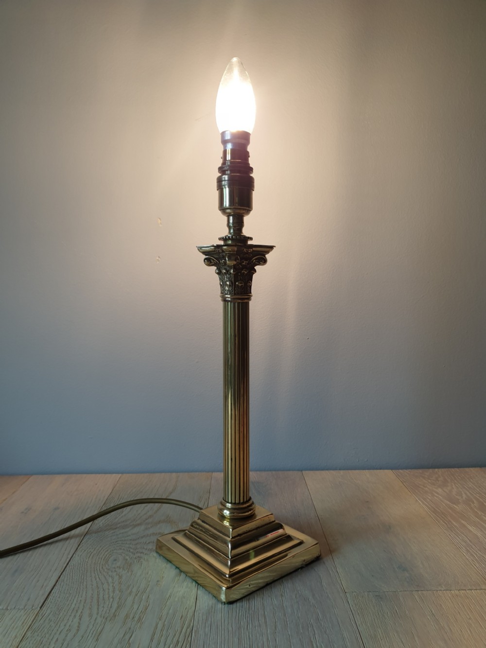 c1910 Corinthian Column Brass Table Lamp, Rewired and PAT tested  View VII