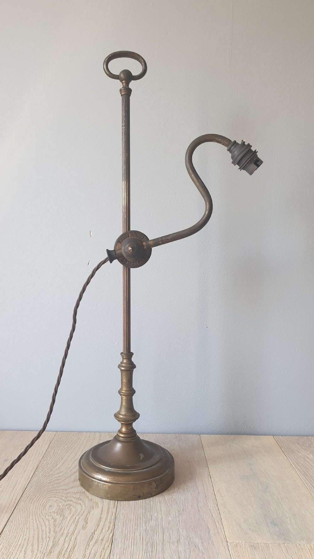 French Brevete Systeme Aged Brass Rise and Fall Table Lamp, Rewired and PAT tested 