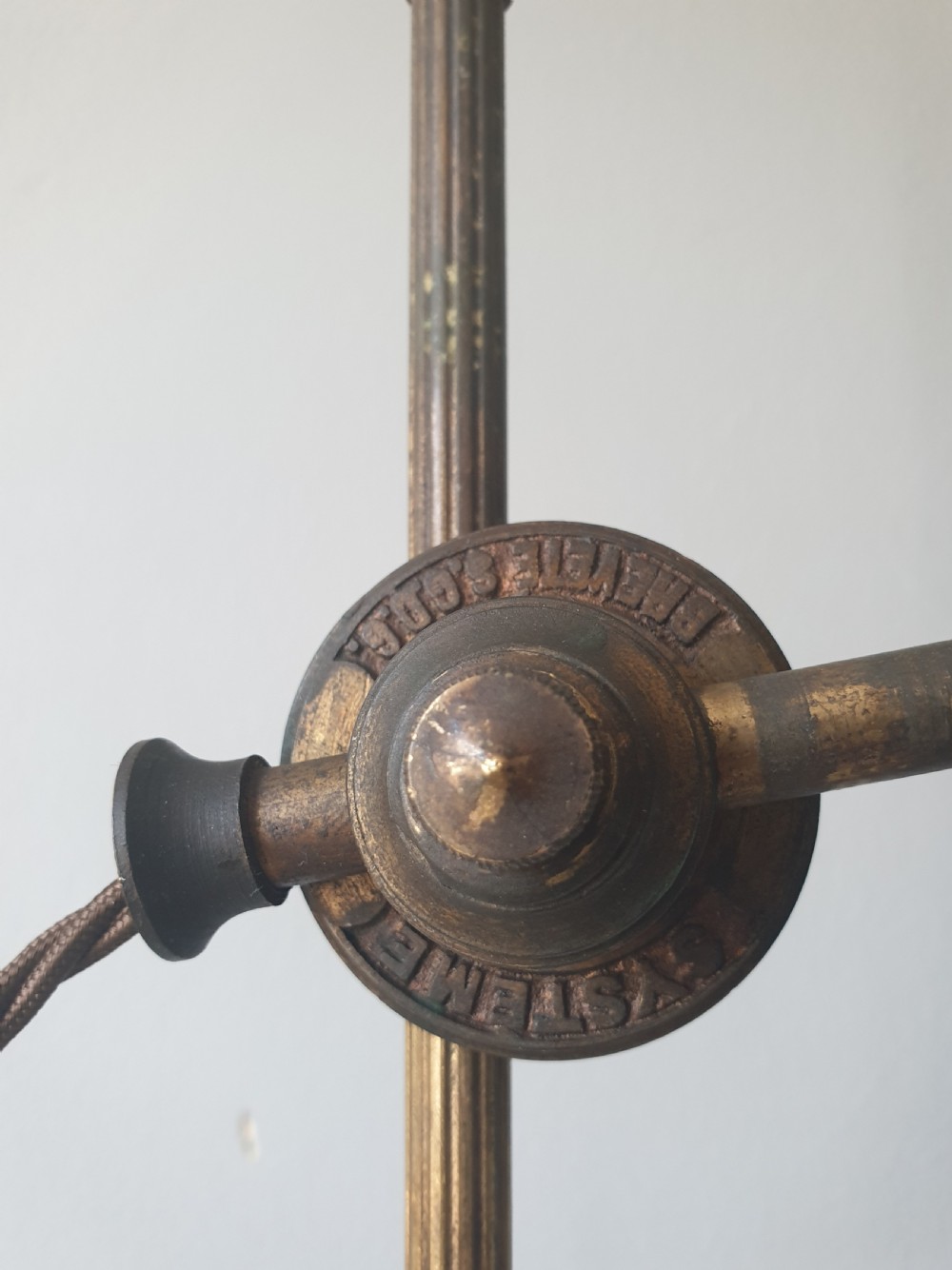 French Brevete Systeme Aged Brass Rise and Fall Table Lamp, Rewired and PAT tested  View V