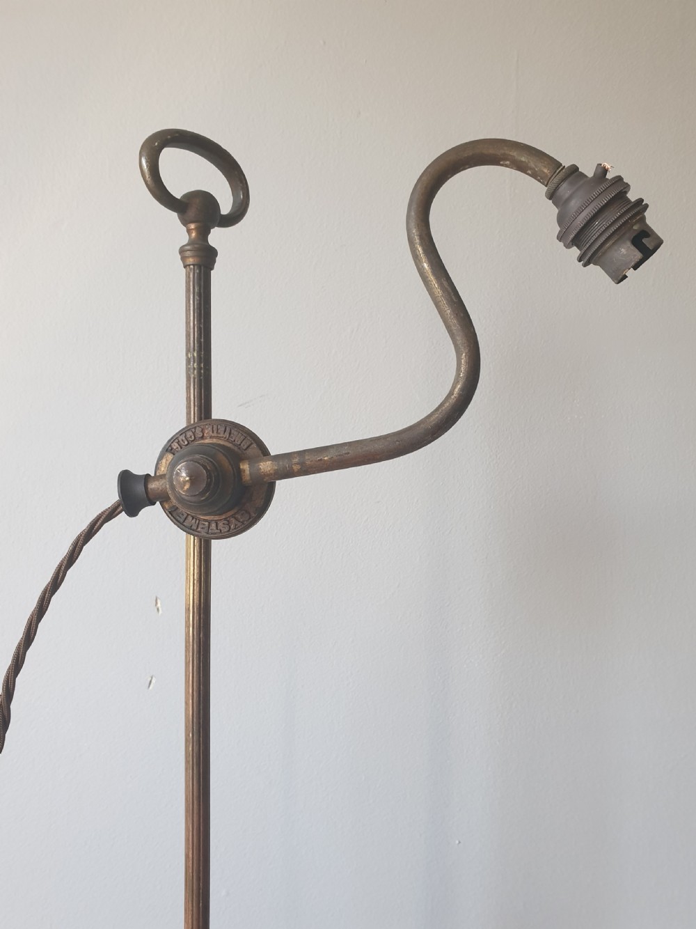 French Brevete Systeme Aged Brass Rise and Fall Table Lamp, Rewired and PAT tested  View IX