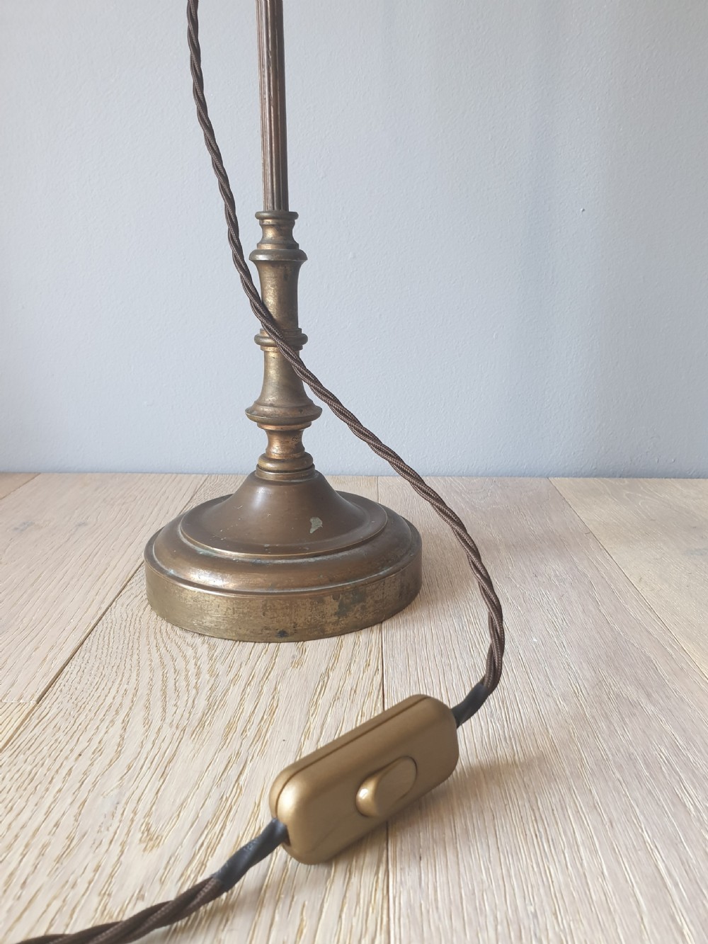 French Brevete Systeme Aged Brass Rise and Fall Table Lamp, Rewired and PAT tested  View X