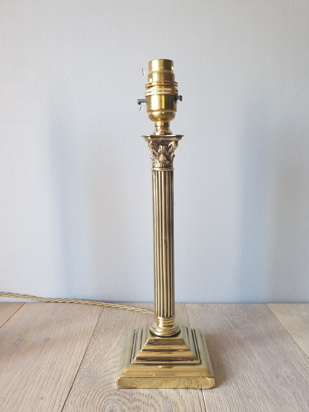c1910 Pair of Small Corinthian Column Brass Table Lamps, Rewired and PAT tested  View III
