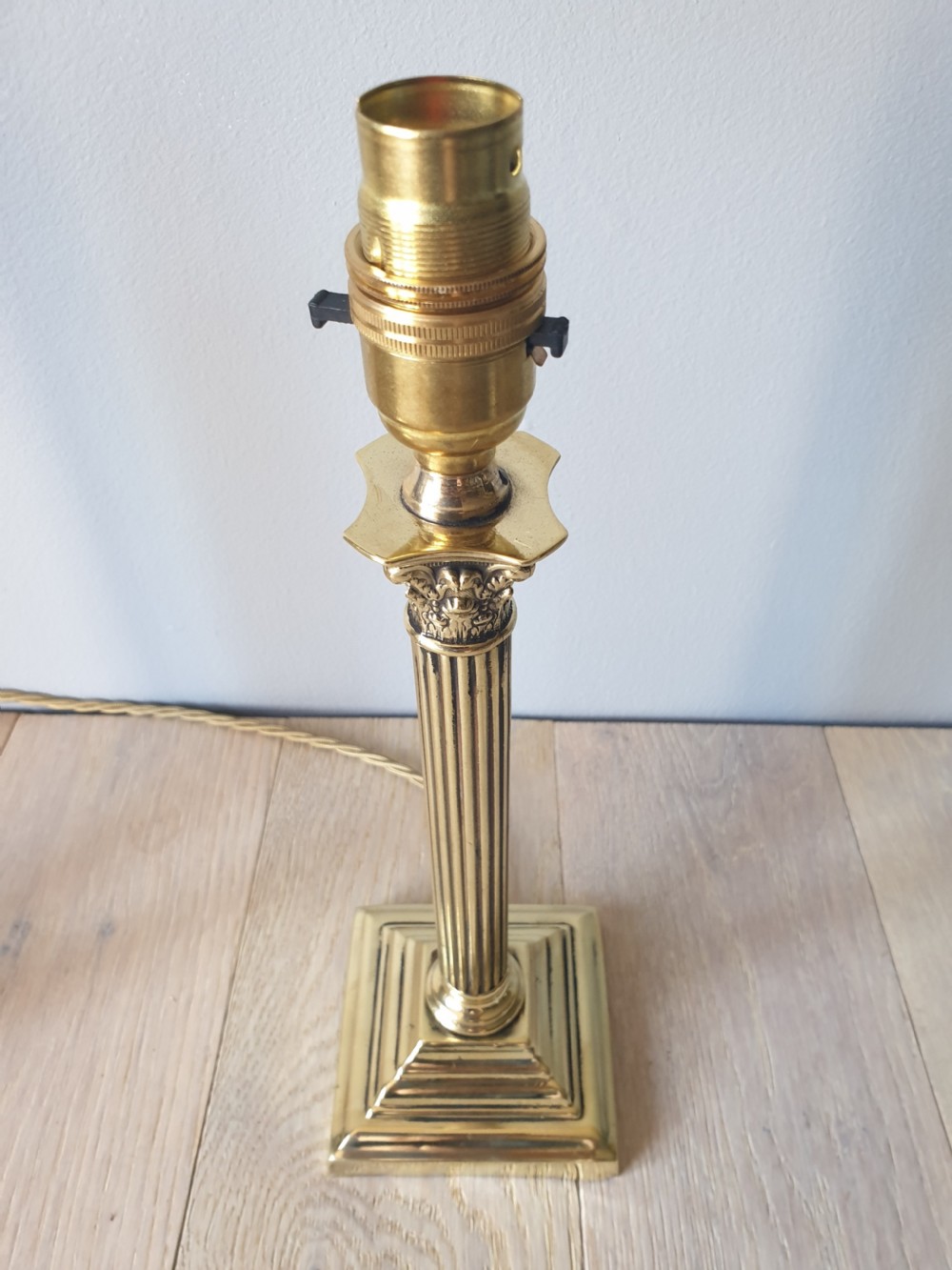 c1910 Pair of Small Corinthian Column Brass Table Lamps, Rewired and PAT tested  View V