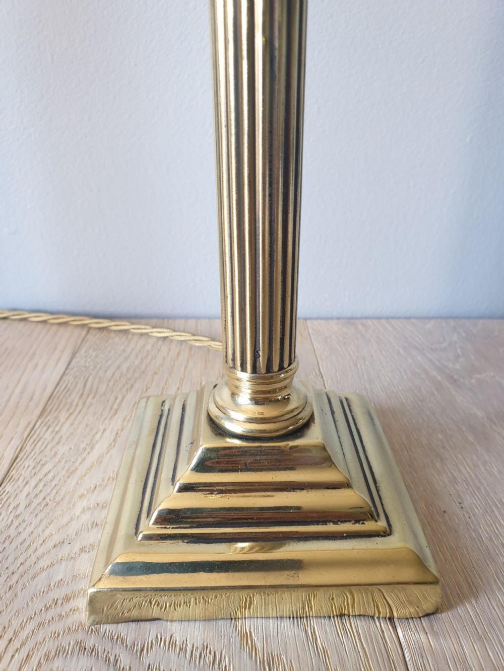 c1910 Pair of Small Corinthian Column Brass Table Lamps, Rewired and PAT tested  View VII