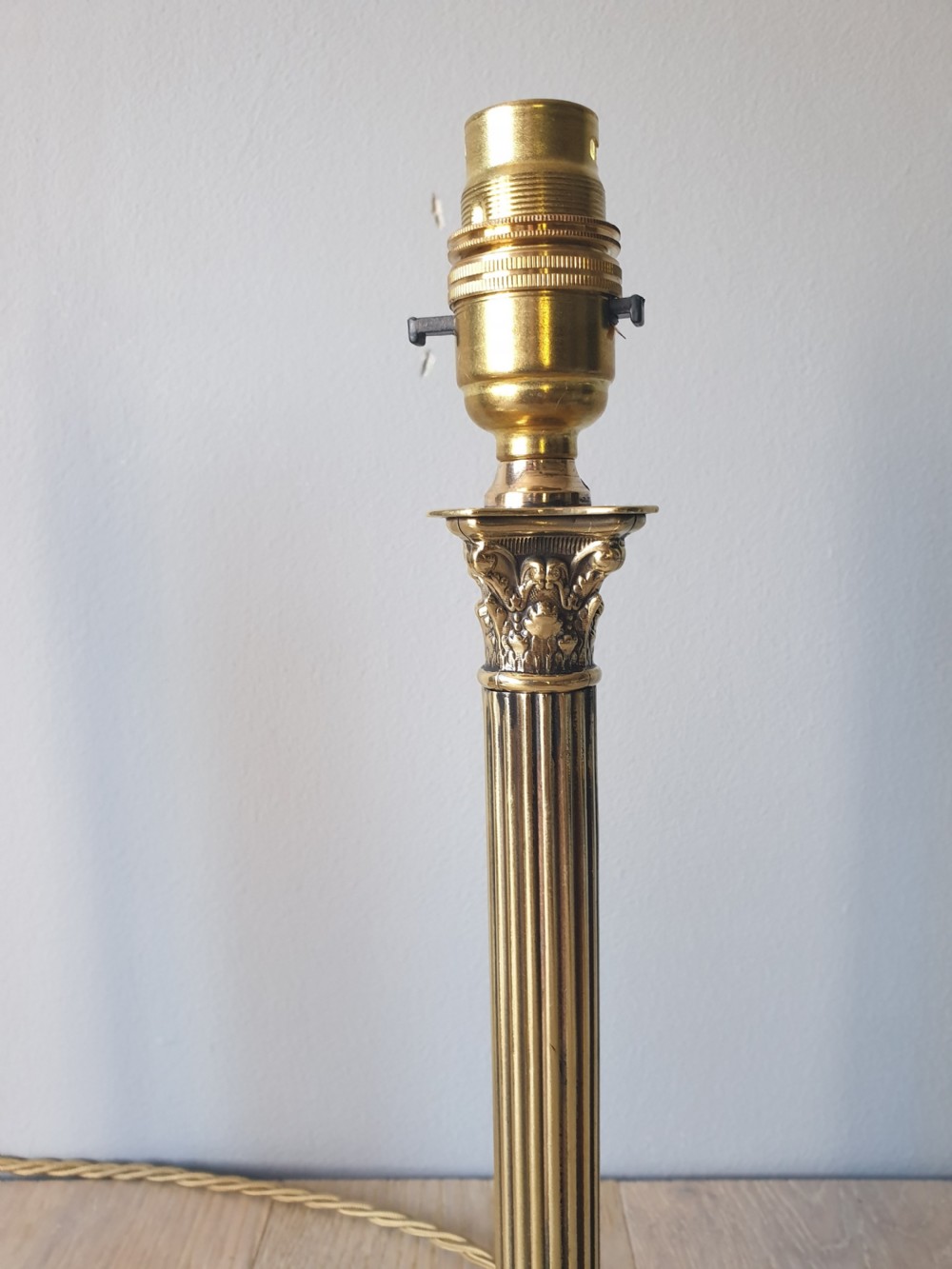 c1910 Pair of Small Corinthian Column Brass Table Lamps, Rewired and PAT tested  View VIII