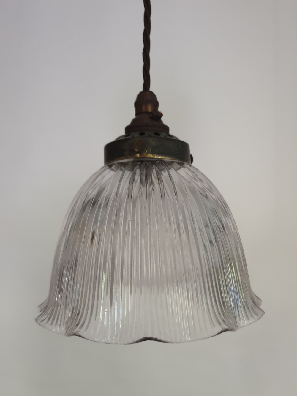Single Holophane Ceiling Pendant Light, Original Gallery and Shade, Rewired 