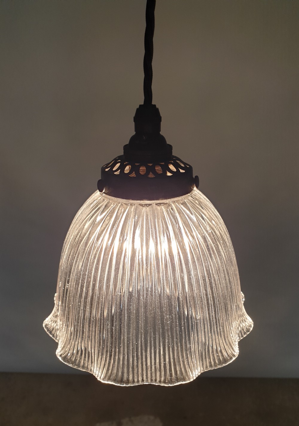 Single Holophane Ceiling Pendant Light, Original Gallery and Shade, Rewired  View IV