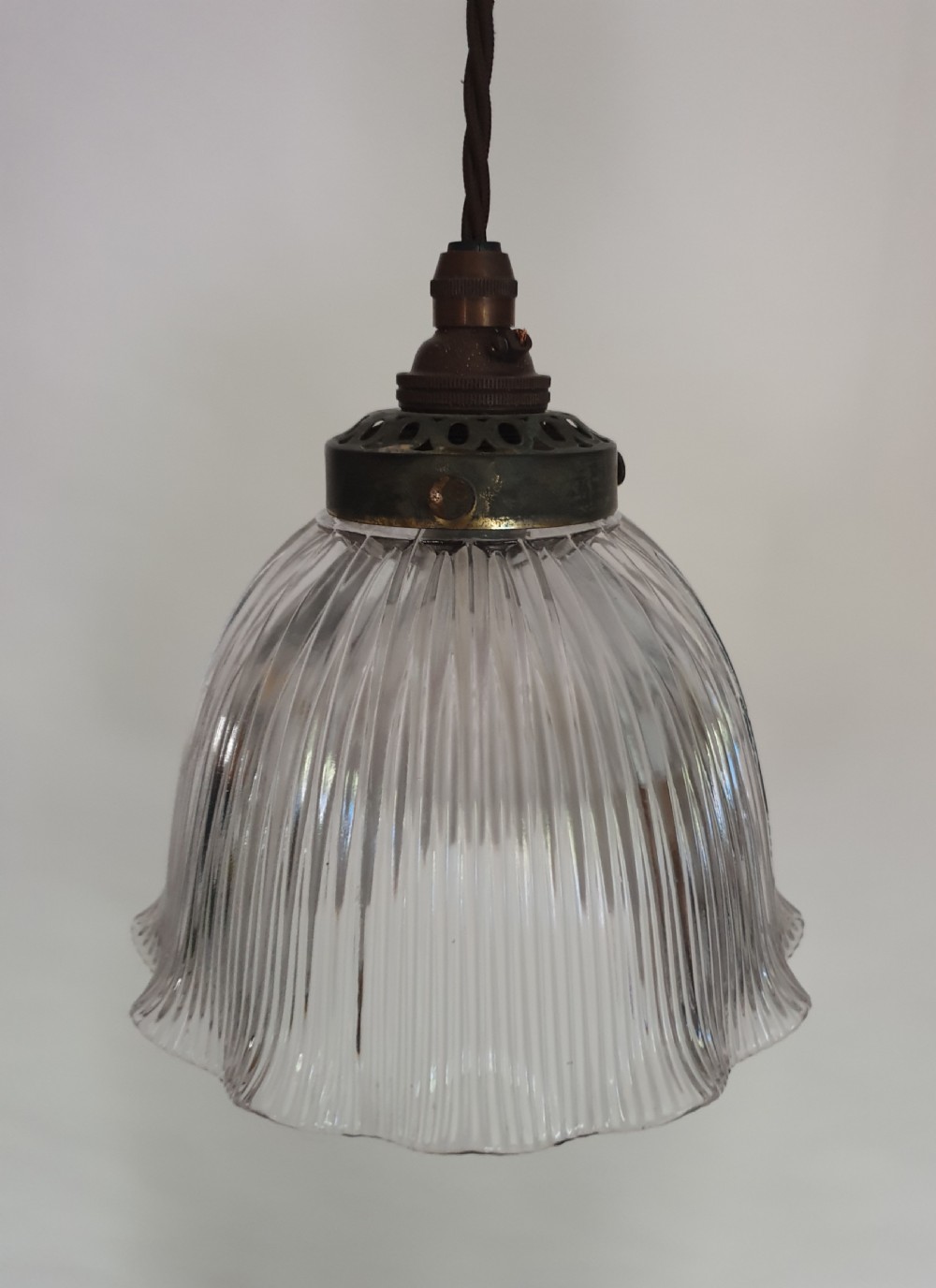 Single Holophane Ceiling Pendant Light, Original Gallery and Shade, Rewired  View V