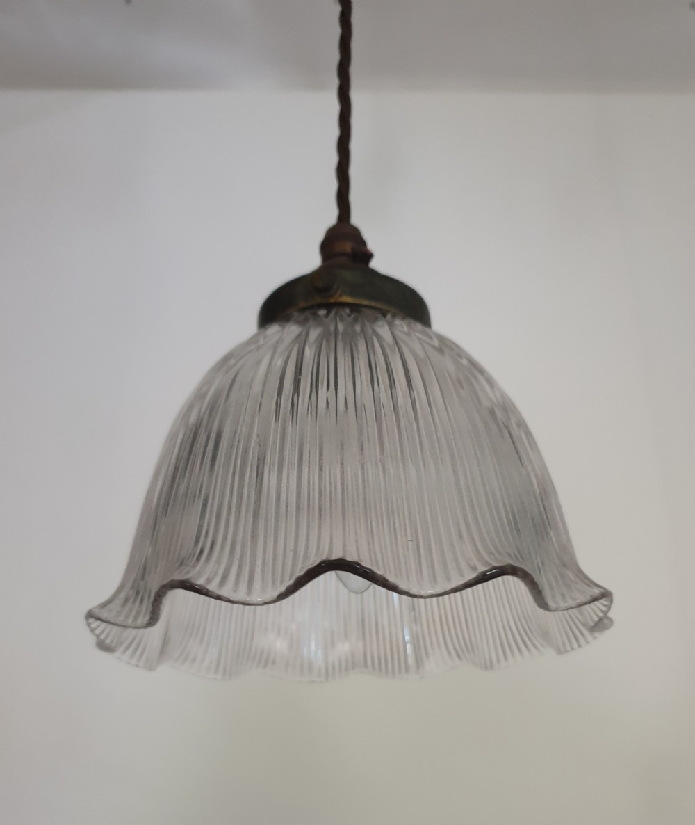 Single Holophane Ceiling Pendant Light, Original Gallery and Shade, Rewired  View VI