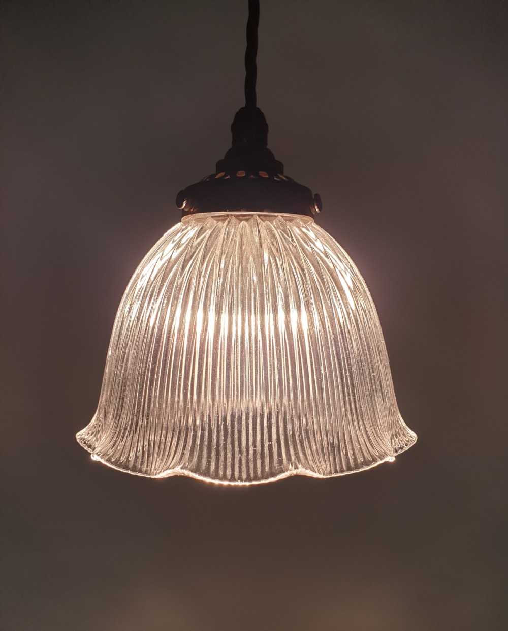 Single Holophane Ceiling Pendant Light, Original Gallery and Shade, Rewired  View X