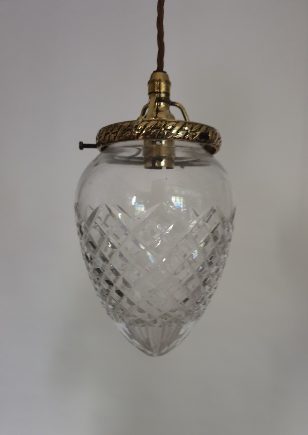 Cut Glass Crystal Ceiling Light with Decorative Polished Brass Gallery, Rewired  View V