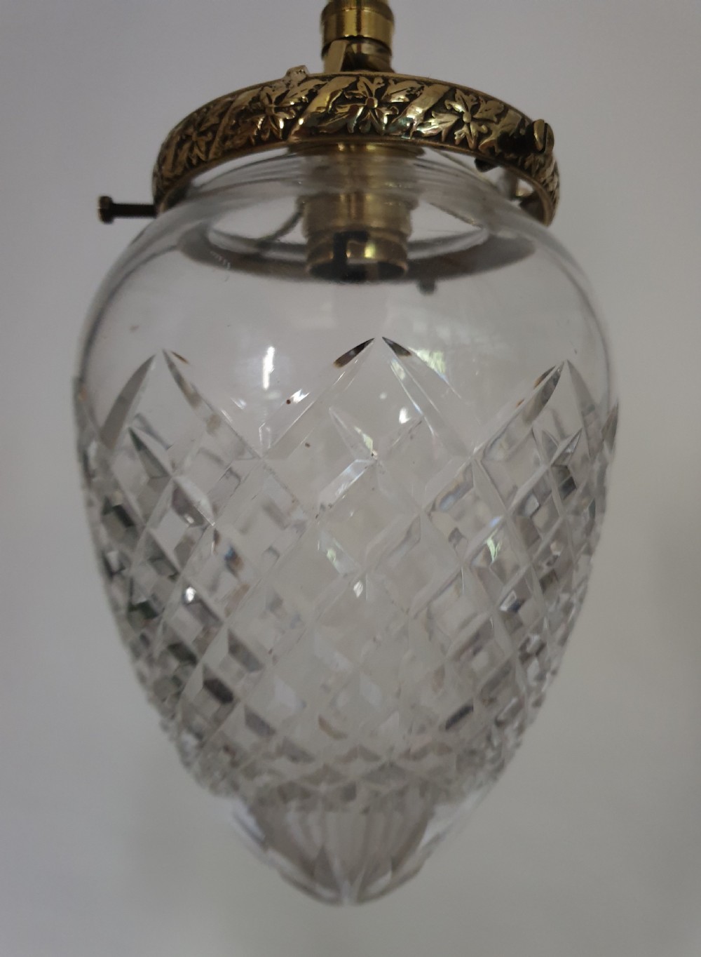 Cut Glass Crystal Ceiling Light with Decorative Polished Brass Gallery, Rewired  View VIII