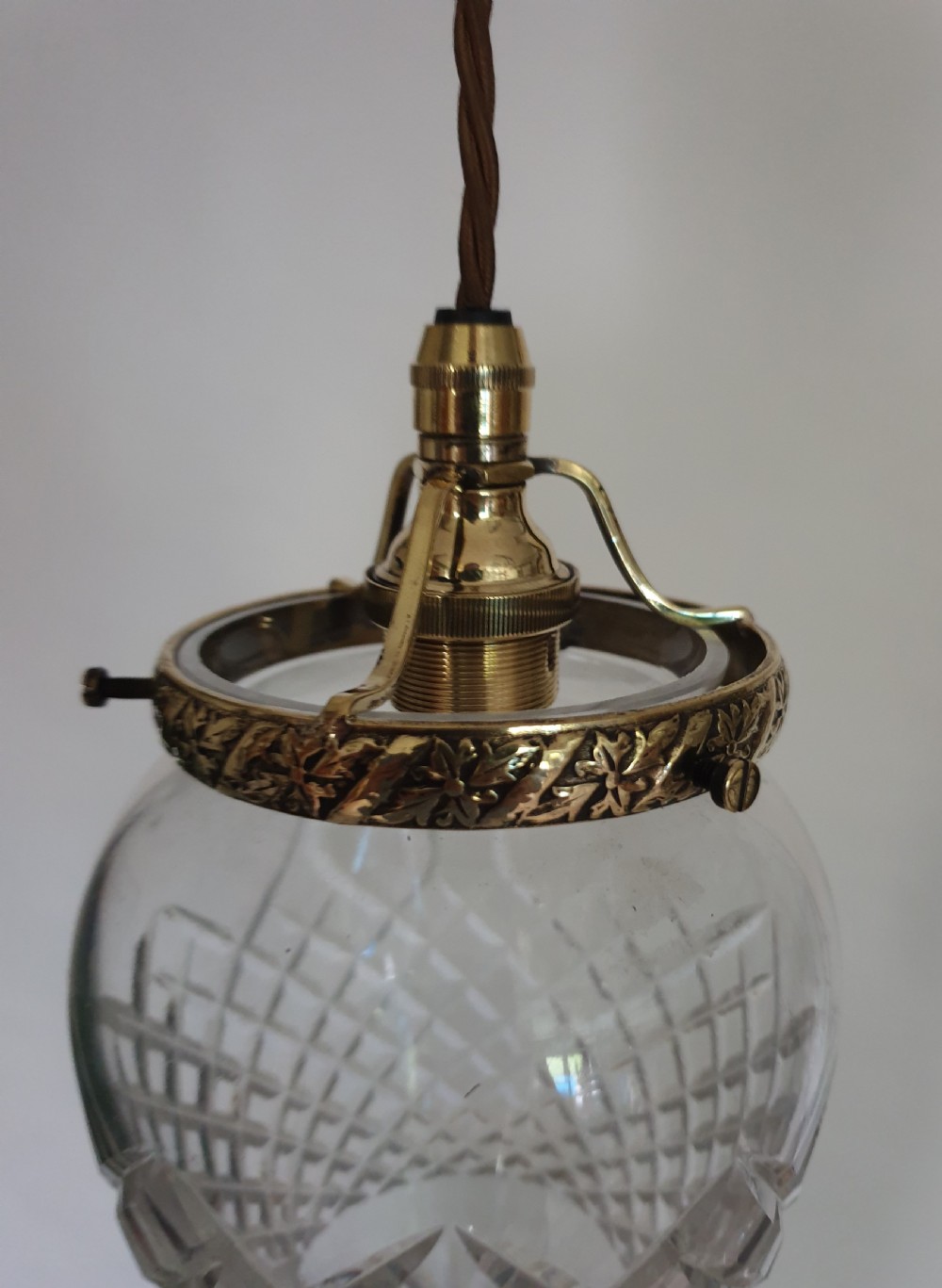 Cut Glass Crystal Ceiling Light with Decorative Polished Brass Gallery, Rewired  View IX
