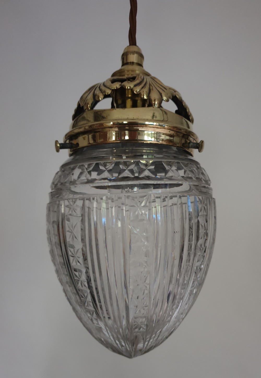 Edwardian Cut Crystal Glass Ceiling Light, Regd Gallery, Rewired 