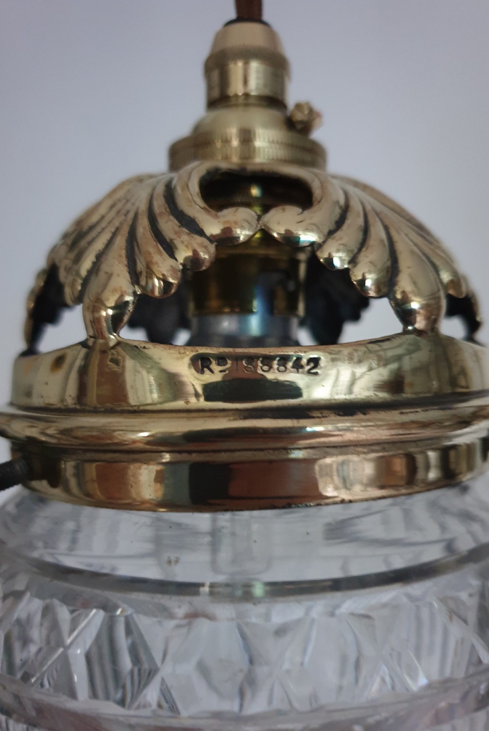 Edwardian Cut Crystal Glass Ceiling Light, Regd Gallery, Rewired  View VII