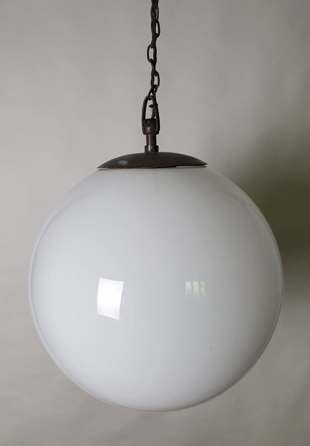 Large 1930s Globe White Ceiling Light, Rewired  View II