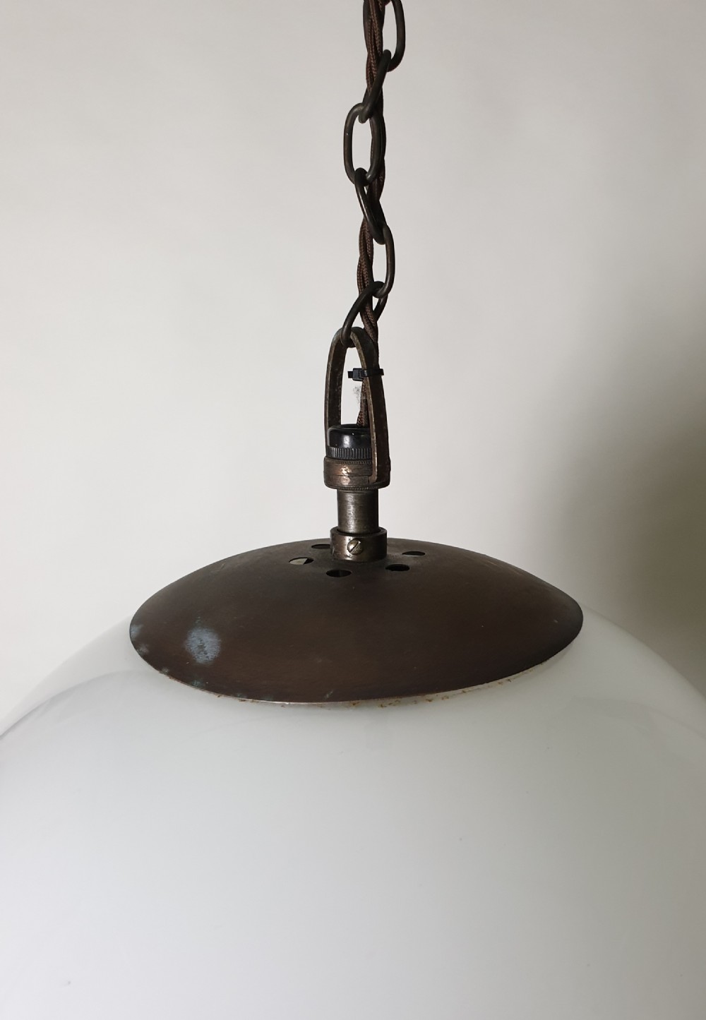 Large 1930s Globe White Ceiling Light, Rewired  View III