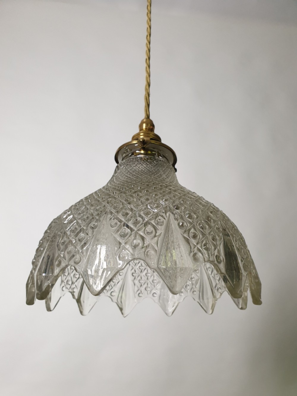 c1920 Glass Pendant Ceiling Light, Rewired  View V