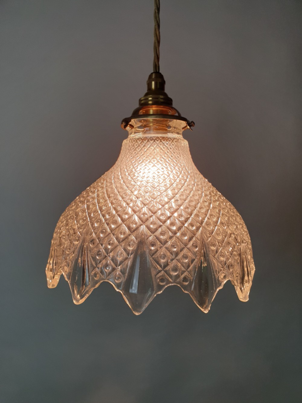 c1920 Glass Pendant Ceiling Light, Rewired  View VII